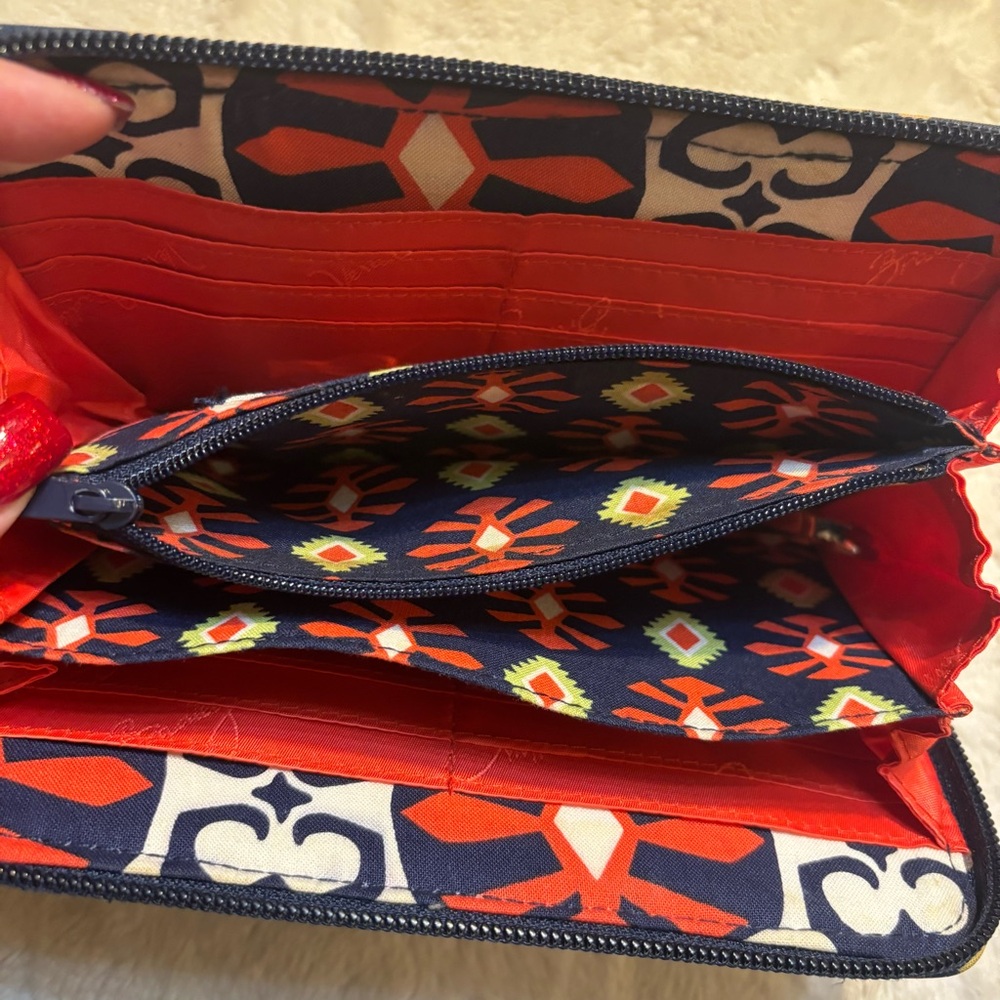 Vera Bradley Wallet Clutch Sun Valley Navy Cream Orange Lime Green Zipup - Picture 13 of 16